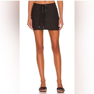 Denim Mini Skirt w Laceup Detail in Black